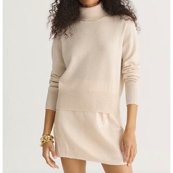 J.Crew Cashmere Shrunken Turtleneck Sweater Classic Cream Ivory Womens XL - Picture 1 of 11